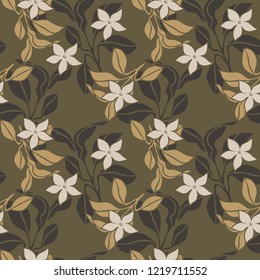 JASMINE FLOWERS SEAMLESS PATTERN OLIVE COLOR