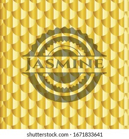 Jasmine golden emblem. Scales pattern. Vector Illustration. Detailed.