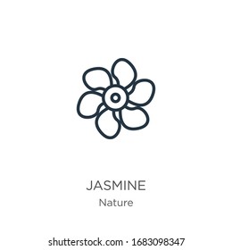 Jasmine icon. Thin linear jasmine outline icon isolated on white background from nature collection. Line vector sign, symbol for web and mobile