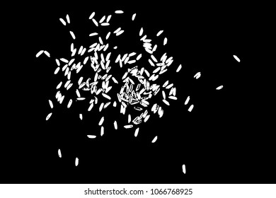Jasmine rice, Brown rice and mixed rice on table top view. Silhouette of flakes, spread on the flat surface or table. Vector.