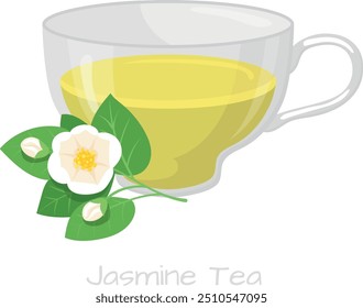 Ilustración de color de taza de té de jazmín. Bebida herbaria aislada sobre fondo blanco