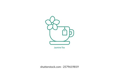 Jasmine Tea Icon Design with a Cup and Fragrant Jasmine Flowers