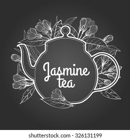 Jasmine tea on chalkboard. Vector illustration.