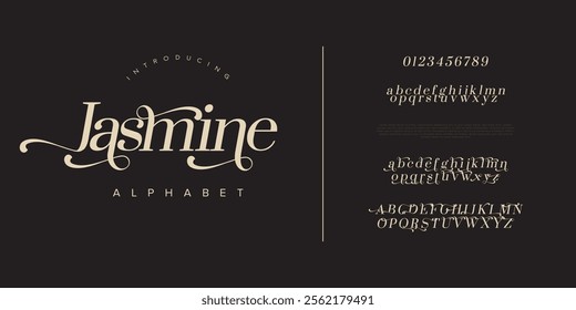 Jasmine typography beauty fashion elegant minimalist serif italic fonts decorative wedding vintage retro logos. Minimal luxury font alphabet logo. Vector illustration