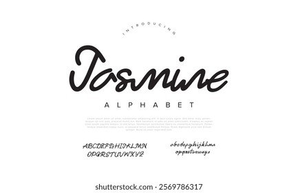 Jasmine typography beauty fashion elegant minimalist serif italic fonts decorative wedding vintage retro logos. Minimal luxury font alphabet logo. Vector illustration