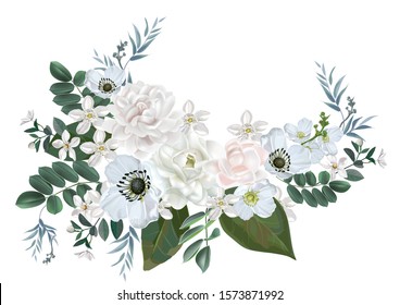 Jasmine And White Flower Bouquet Isolated On White Background