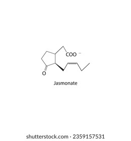 Jasmonate Plant Hormone functions in plant defense responses to stress and injury Molecular structure skeletal formula on white background.