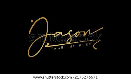 JASON. Jason. creative calligraphy name logo, Stylish handwriting signature for name Jason, Golden. Gold. isolated on black background.