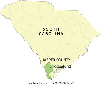 Jasper County and town of Ridgeland location on South Carolina state map