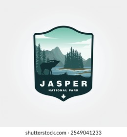 jasper national park of canadá vetor logo design com alce em primeiro plano