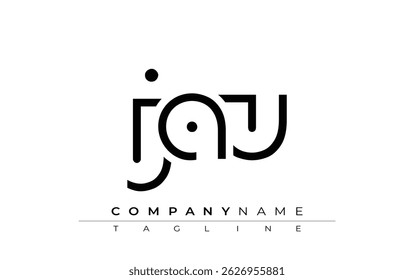 Projeto de letra abstrata JAU. Design de logotipo comercial moderno com tipografia abstrata e estilo contemporâneo