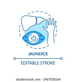 Jaundice concept icon. Liver disease sign idea thin line illustration. Acute liver failure. Reddish-yellow color. Abnormal metabolism. Vector isolated outline RGB color drawing. Editable stroke