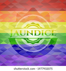 Jaundice emblem on mosaic background with the colors of the LGBT flag. 