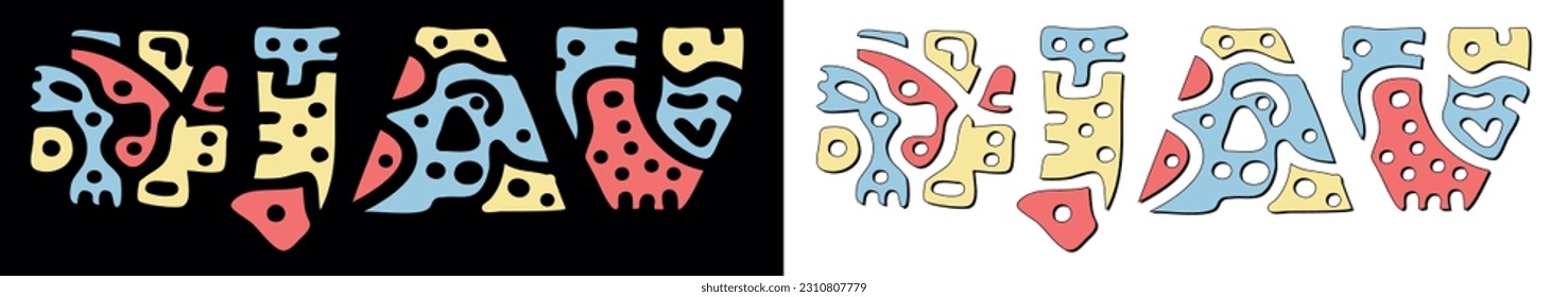 JAV Hashtag. Doodle isolate text. Colored curves decorative doodle letters. Folk artwork style. Hashtag #JAV for japanese video resource, print, booklet, banner, flyer. Stock vector.