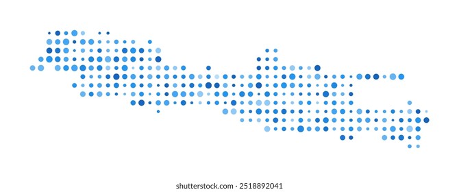 Mapa de Pontos Java. Forma de Estilo Digital Island. Imagem de vetor Java. Forma de ilha pontos circulares azuis. Ilustração do vetor de tendências.