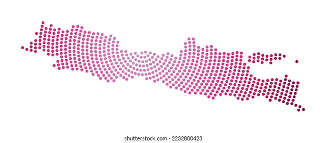 Java dotted map. Digital style shape of Java. Tech icon of the island with gradiented dots. Vibrant vector illustration.