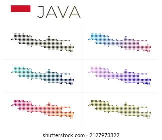 Java dotted map set. Map of Java in dotted style. Borders of the island filled with beautiful smooth gradient circles. Stylish vector illustration.
