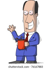 Java Junkie - Cartoon image of an office work who likes his coffee just a little too much.