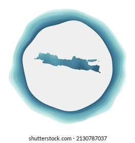 Java logo. Badge of the island. Layered circular sign around Java border shape. Vibrant vector illustration.