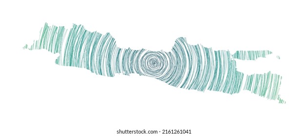 Java map filled with concentric circles. Sketch style circles in the shape of the island. Vector Illustration.