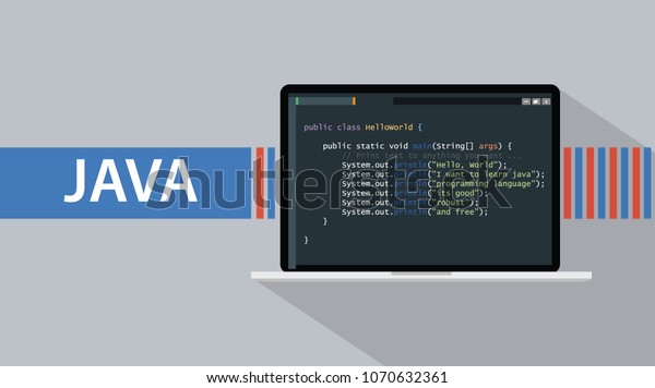 java programming language with laptop and\
code script on screen vector\
illustration
