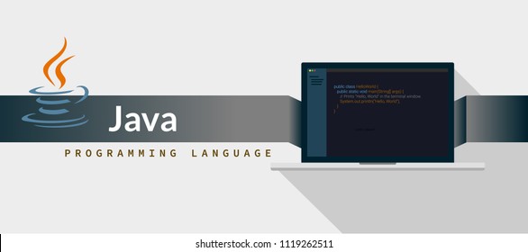 JAVA programming language with script code on laptop screen, programming language code illustration