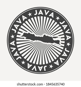 Java round logo. Vintage travel badge with the circular name and map of island, vector illustration. Can be used as insignia, logotype, label, sticker or badge of the Java.