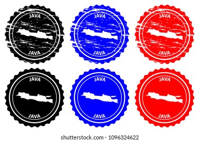 Java - rubber stamp - vector, Java map pattern - sticker - black, blue and red