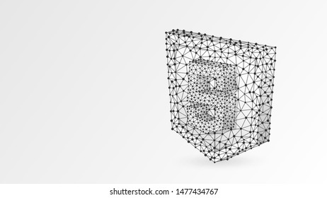 Java Script coding language, js sign. Device, programming, developing concept. Abstract, digital, wireframe, low poly mesh, vector white origami 3d illustration Triangle, line dot