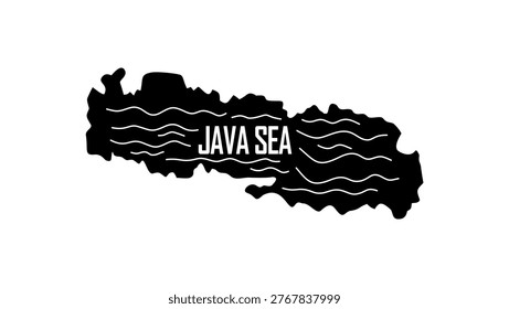 Java Sea Outline Map, black isolated silhouette