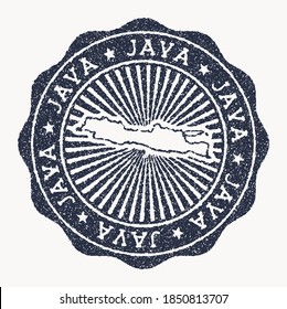 Java stamp. Travel rubber stamp with the name and map of the island, vector illustration. Can be used as insignia, logotype, label, sticker, or badge of Java.