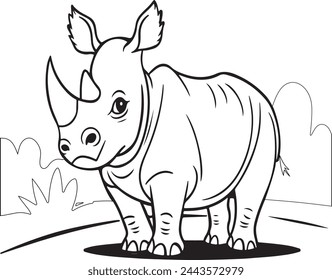 Javan rhinoceros Animal for kids coloring books
