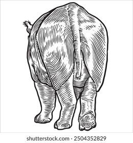 Javan rhinoceros Back View Vector Line art