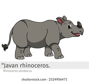 Javan Rhinoceros Cartoon illustration. wildlife animal isolated. Animal cartoon collection. Javan Rhinoceros Cartoon character