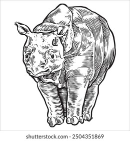 Javan rhinoceros Front View Vector