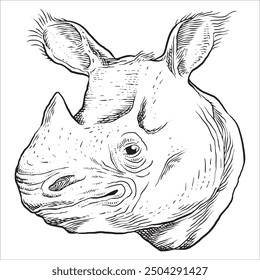 Javan rhinoceros Vector Line art