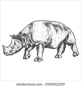 Javan rhinoceros Vector Line art