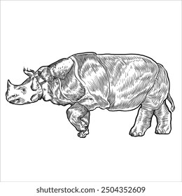 Javan rhinoceros Vector Line art