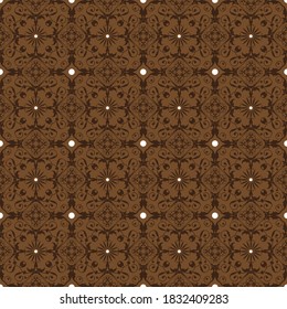 Javanese batik with beautiful art work motif and dark brown color design.