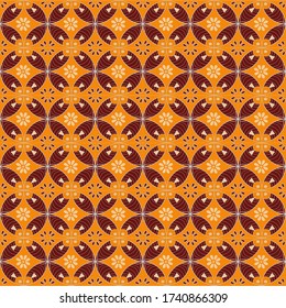 Javanese Batik Kawung pattern with brown colorway, for textile, holiday decoration, fabric, cloth, gift paper, prints, decor. Various Indonesian batik motifs. Vector illustration