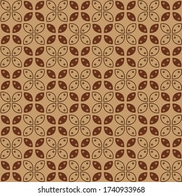 Javanese batik seamless patern with brown colorway. Various Indonesian batik motifs. Batik Kawung.	