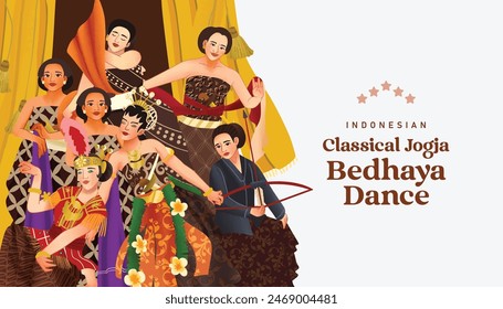Javanese Bedhaya Classical dance cell shaded hand drawn illustration