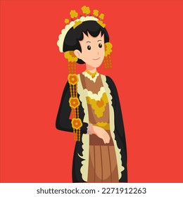 Javanese Bride Wedding Character Design Illustration