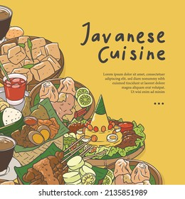 Javanese Cuisine Hand Drawn Illustration Vector. Indonesian Food Set Collection For Background