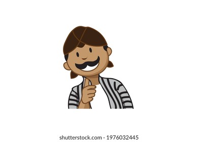 Javanese Indonesia male cartoon character wearing javanese traditional clothes vector illustration.