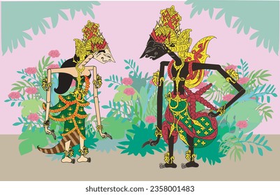 Javanese indonesian Romantic Love Wayang Couple, Krisna and Satyawati - Vector