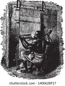Javanese Loom is a tool used to create cloth by the people of Java, vintage line drawing or engraving illustration.
