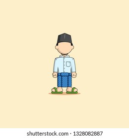 javanese moslem boy cartoon vector illustration - Vector 