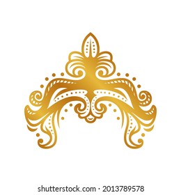 Javanese old kingdom crown classic elegant gold symbol logo with cartoon style line art illustration design vector