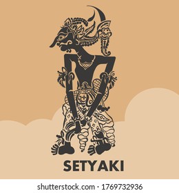 Vector de ilustración de marionetas javanesas. Personaje Wayang Setyaki en la historia de Mahabharata